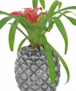 Saksı Çiçek Kaktüs Saksısı Lüx 15 cm Gümüş Eskitme Varak Boyalı Ananas Desen Saksı Çiçeklik